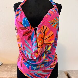 Bar Ill Paradise In The Palms Cowl Neck One-Piece Swimsuit Magic Magenta Small